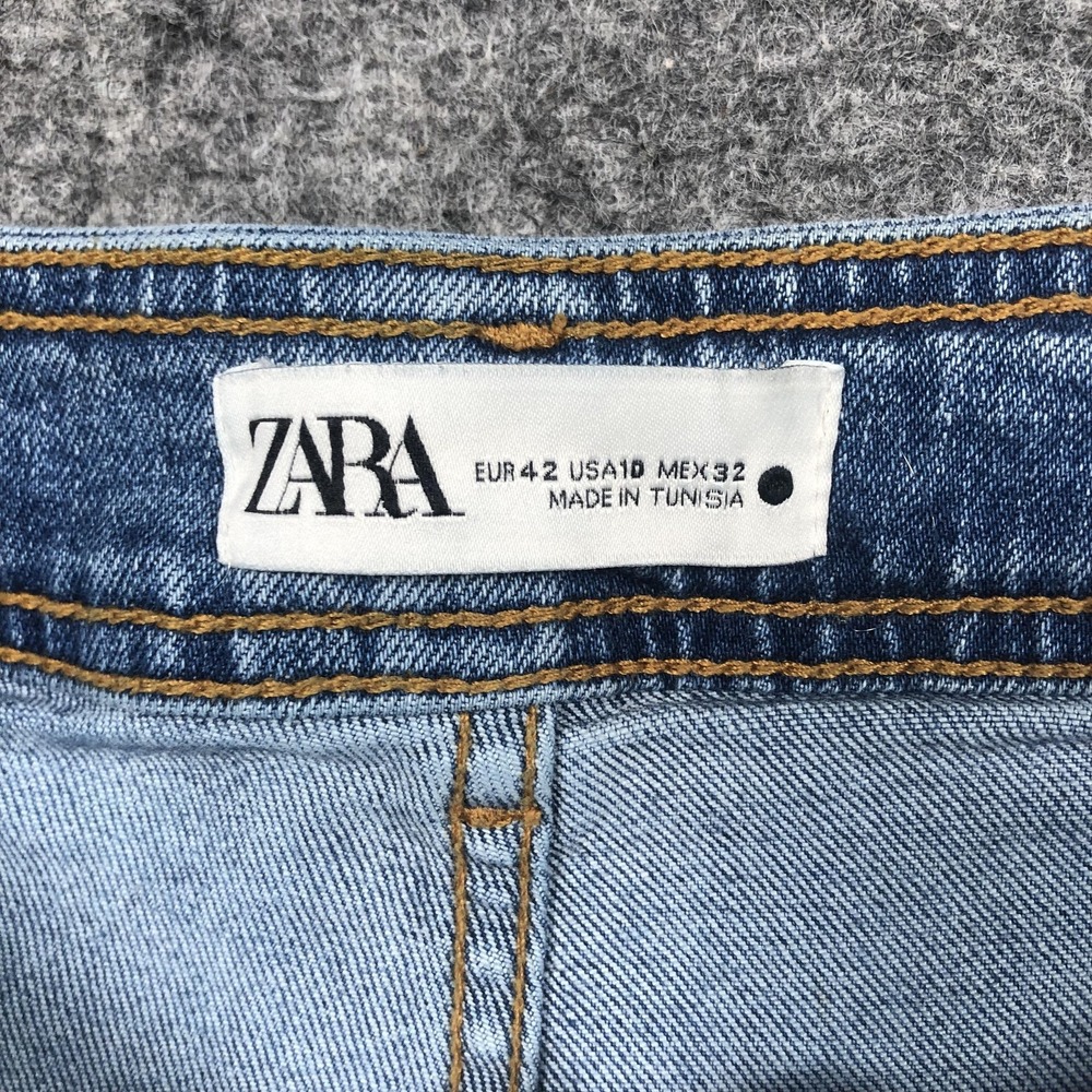 Zara Jeans Womens 10 Medium Wash High Rise Wide Leg Crop Raw Hem Relaxed Denim - Picture 6 of 16